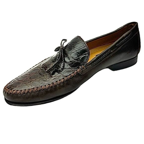 Mezlan Genuine Crocodile Tassel Loafers Brown Leather Men’s Shoes 10.5 Spain - Picture 2 of 11
